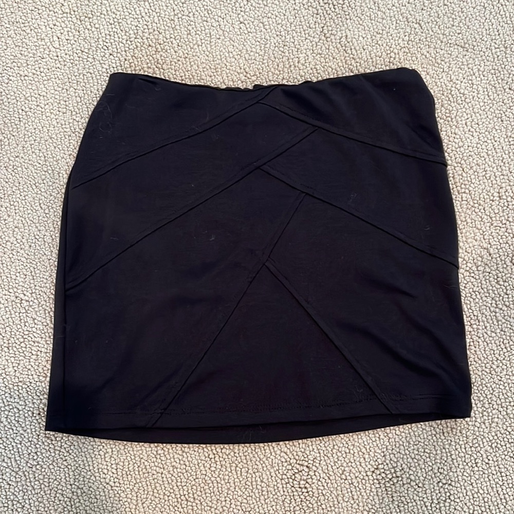 Black cotton elastic waist skirt